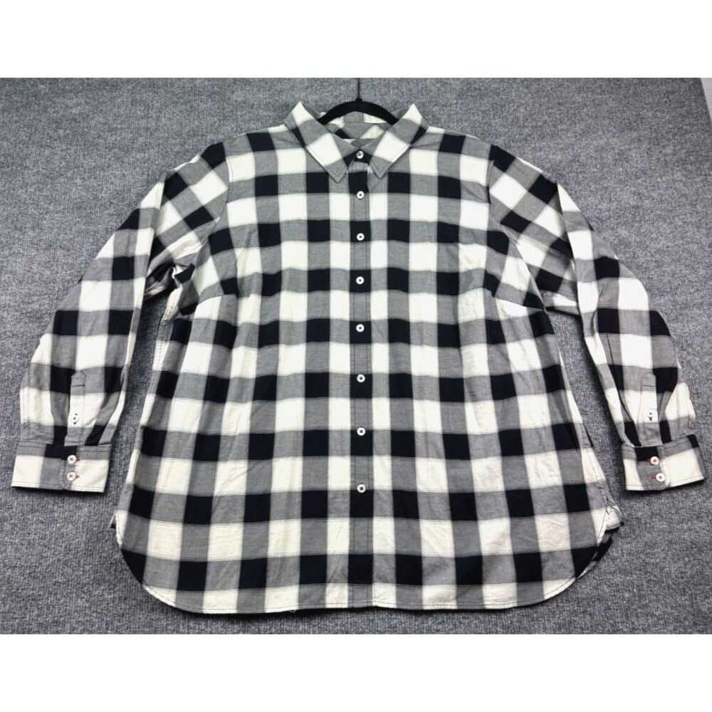 Talbots Plus 2X Black White Buffalo Check Shirt 100% Cotton Button Front Top